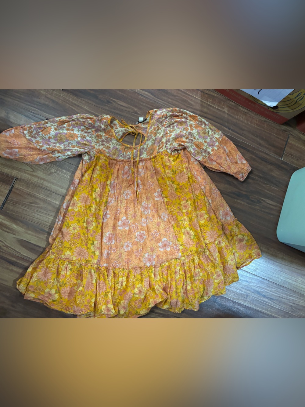 American Eagle small oversized yellow peach floral babydoll fairy pockets dress